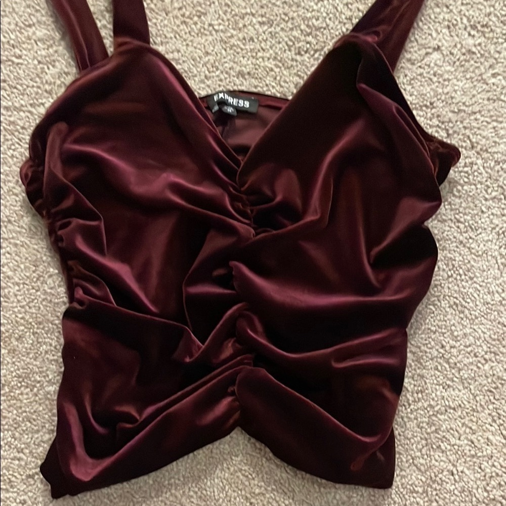 Express Red Ruched Velvet Tank Top - Picture 3 of 6